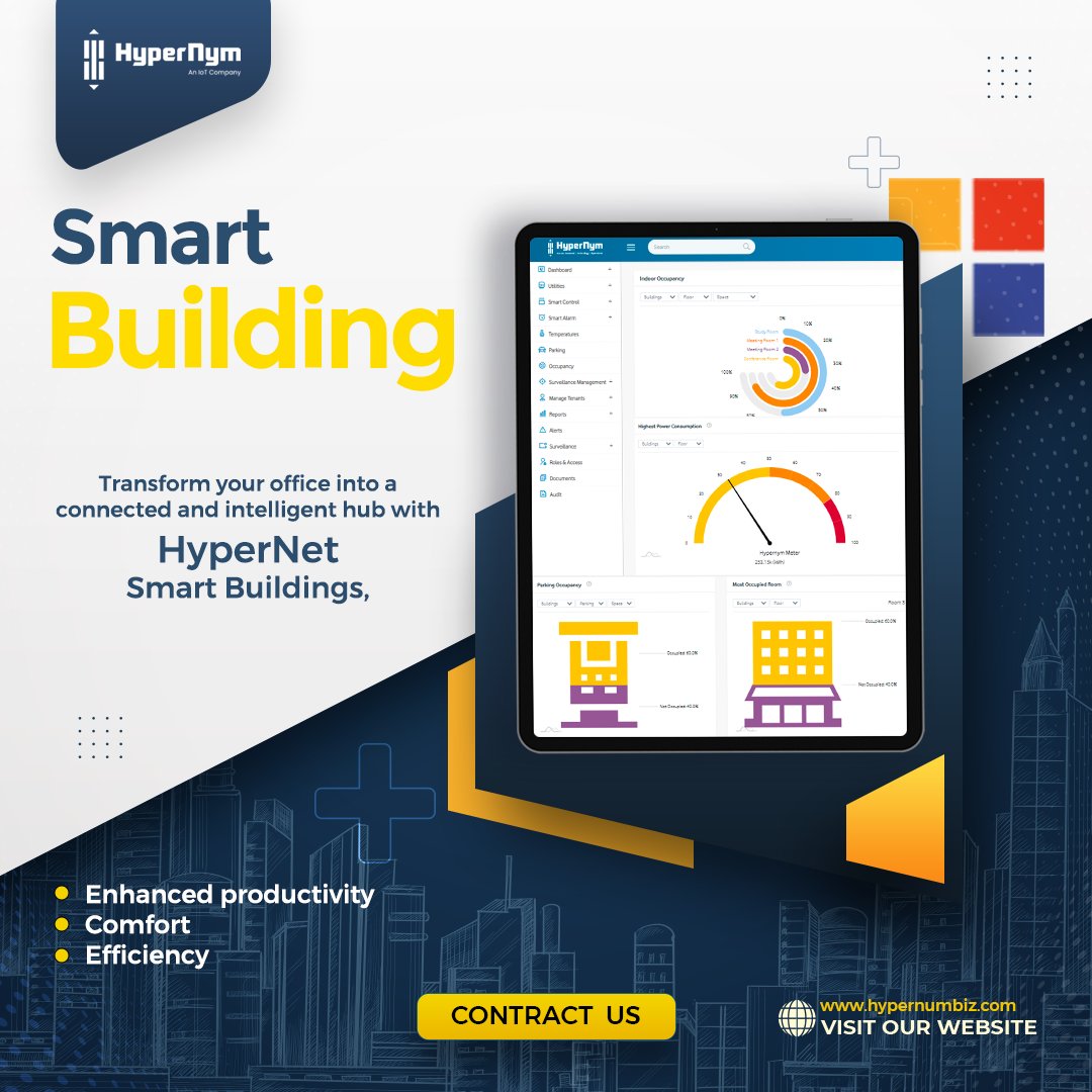 🏢 Elevate your office space to new heights with HyperNet Smart Buildings, where IoT technology transforms your environment into a connected and intelligent hub. 

#smartbuildings #sustainablebuildings #internetofthings #energyanalytics #occupancy #smartoffices #azure #iot