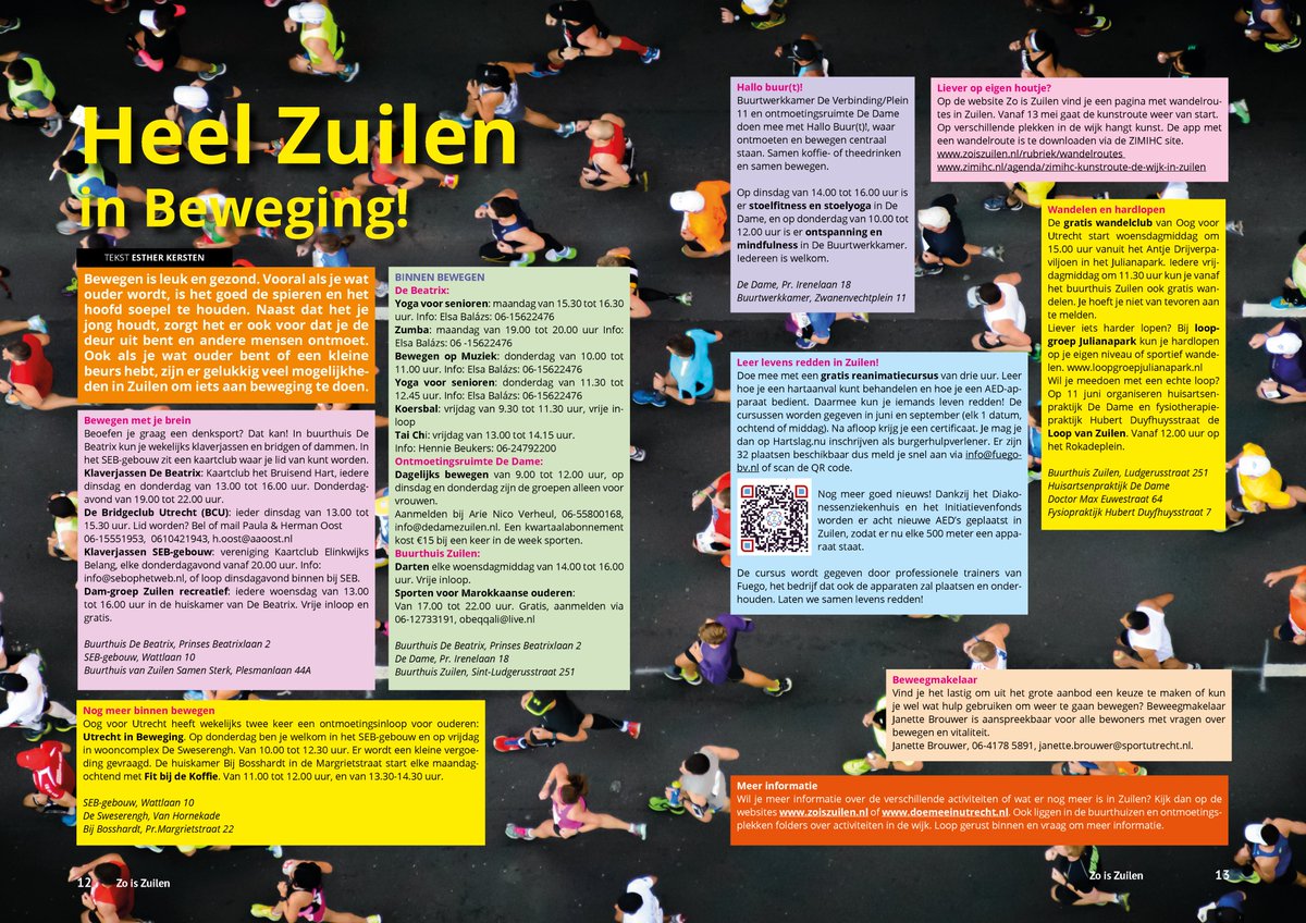Bewegen is leuk en gezond. Ook als je wat ouder bent of een kleine beurs hebt, zijn er gelukkig veel mogelijkheden in Zuilen om iets aan beweging te doen. Hierbij ons up to date overzicht!