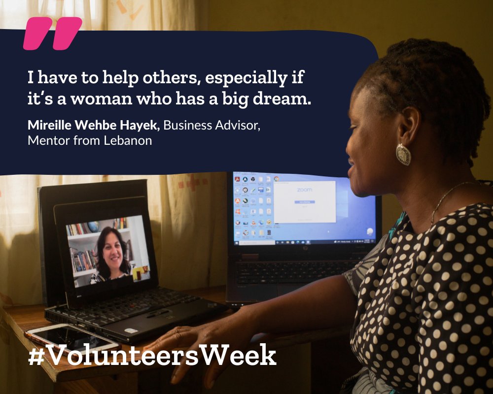 When <a href="/MireilleWHayek/">Mireille Wehbe Hayek</a> first volunteered as a Mentor, she fell in love with mentoring. She says her year of collaboration with her Mentee, Odunayo Anyibuofu, increased her motivation and positivity. Read their experiences: cherieblairfoundation.org/impact/her-sto…… #VolunteersWeek #mentoring
