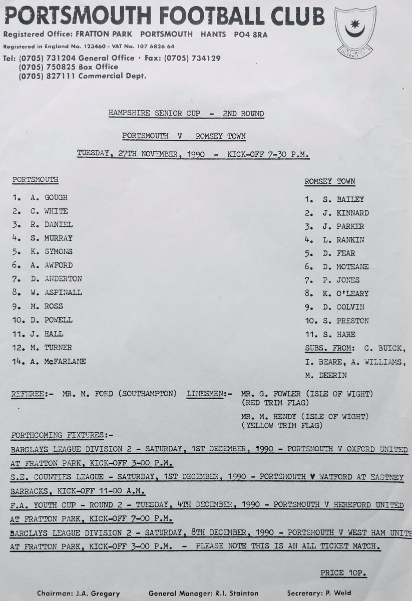 🏆 Did you know we once played Portsmouth? 

Back in 1990, we travelled to Pompey for a @HampshireFA Senior Cup match.

We took them all the way to extra time before losing out to our professional opponents.

A few famous names in the #Pompey line-up that day!