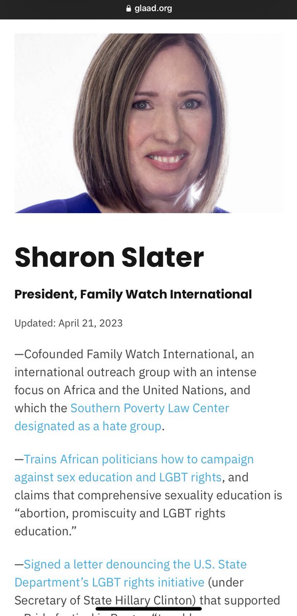 Alvinmwangi254's tweet photo. The person behind the Ugandan Anti homosexuality bill process which is now an ACT &amp; the wave of The anti - LGBTQ+ 🏳️‍🌈 hateful wave across East &amp; West Africa 

@family_watch spreads Misinformation &amp; disinformation. They are spreading hate!

#SharonSlaterMustGo
#IntelStopHomophobia https://t.co/8kVT13715A