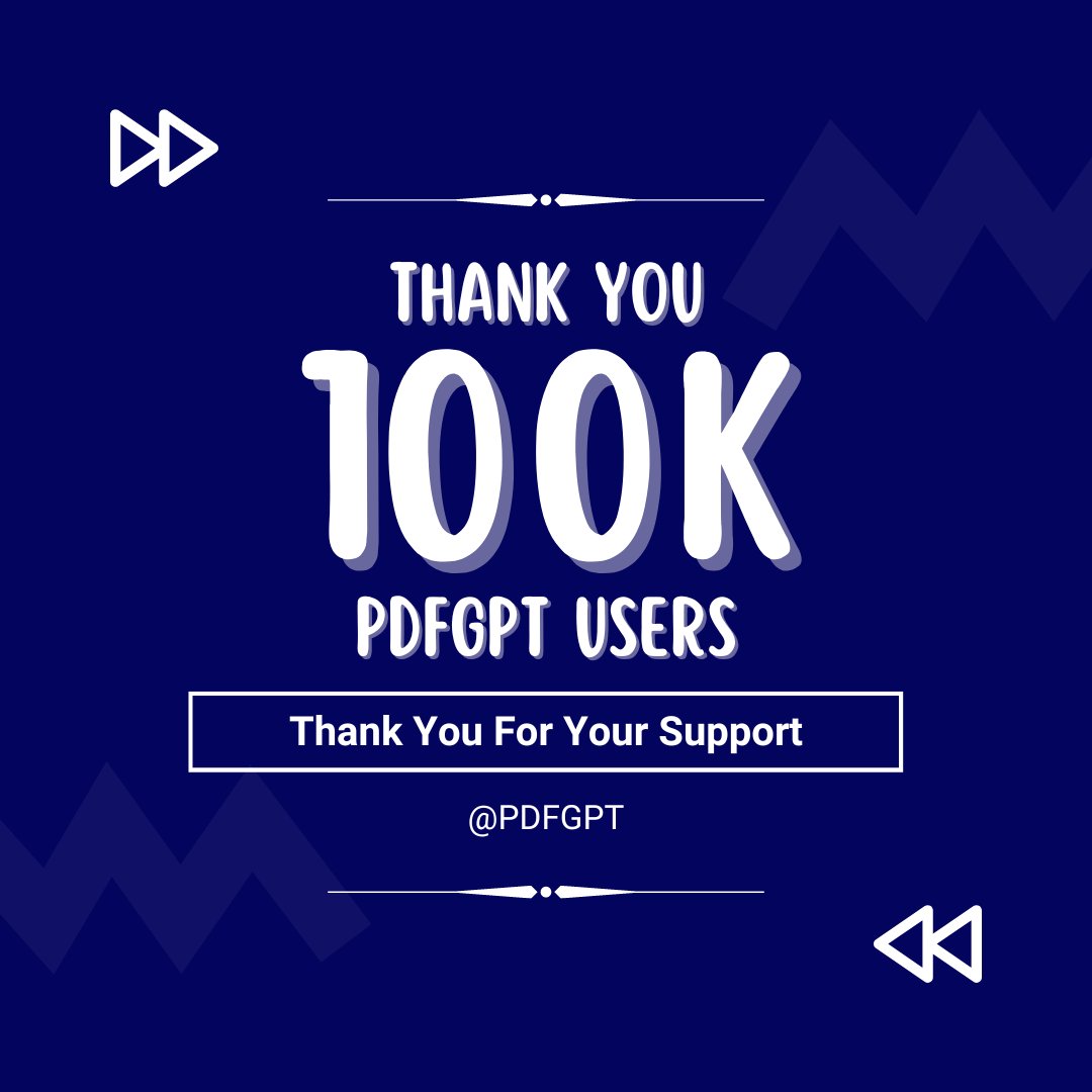 pdfgpt's tweet image. Dear users,

We are incredibly grateful to all of you for being a part of our PdfGPT community. Achieving 100,000 users wouldn&apos;t have been possible without your unwavering support. 

Site Link : pdfgpt.io

#OpenAI #pdfgpt #chatwithpdf #Thankful #GPT #GPT4 #chatpdf