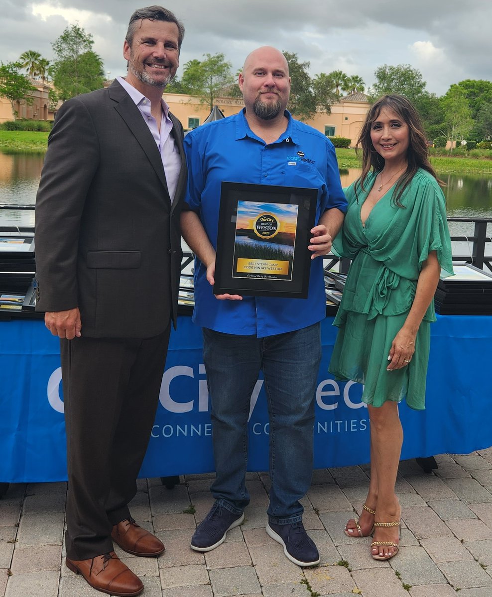 code_weston's tweet image. We're overjoyed to share that we were named the BEST STEM CAMP in Weston once again! Huge thanks to @ourcitymedia for hosting an incredible evening and to @lucillescafe for the outstanding service. It was amazing to be recognized alongside our fantastic partners @sagemontschools!