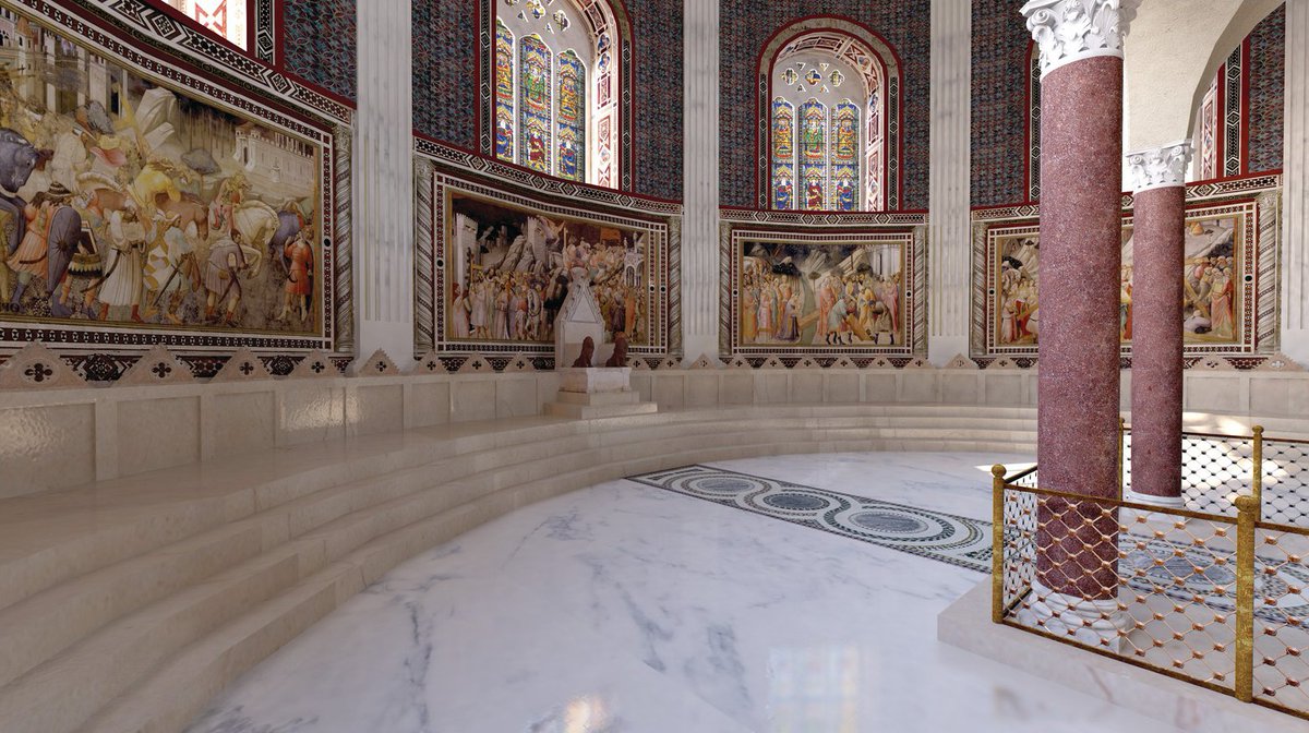EdoardoFanfani's tweet photo. Amazing virtual reconstruction by Cambridge University of Old St. Peter's as it was in the year 1450 in all of its Constantinian glory and with its stunning Renaissance additions. I would give anything to visit. https://t.co/DhL8MFfPei