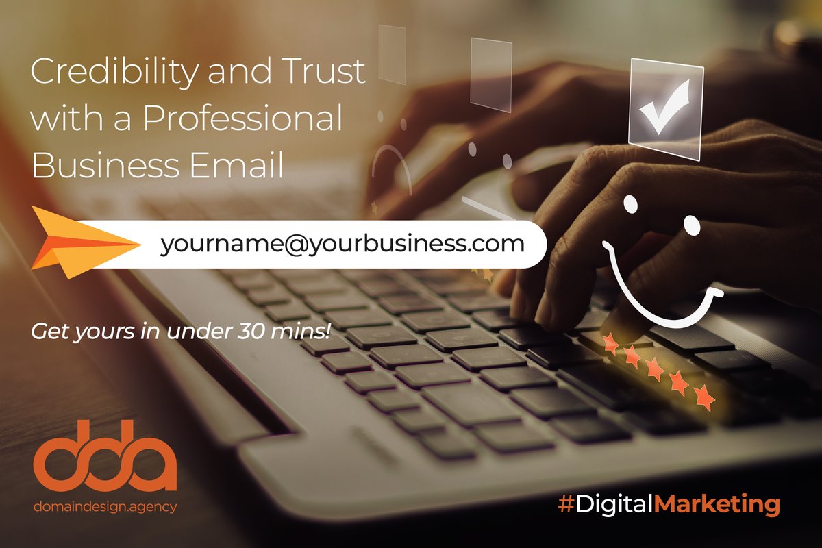 Get a new professional email within 30 minutes!

YourName@BusinessName .com

Always impress and establish trust in your business. Get your new business email today, and stop using 'non-business generic emails' for your clients and prospects!

#BusinessEmail