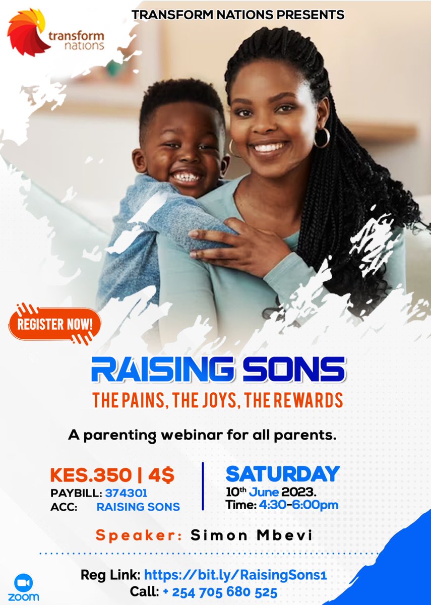 Did you know, You don’t raise heroes, you raise sons. And if you treat them like sons, they’ll turn out to be heroes.
Join us on 10th June 2023 @ 4:30pm as we tackle The Pains, The Joys &amp; The Rewards of Raising Sons. Register Now! Sign up link:bit.ly/RaisingSons1