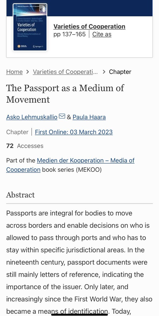 How do passports mediate movement? In this contribution, we argue that since the early 19th century four distinct passport regimes have been developed, which rely on distinct modes of cooperation. 🧵1/6