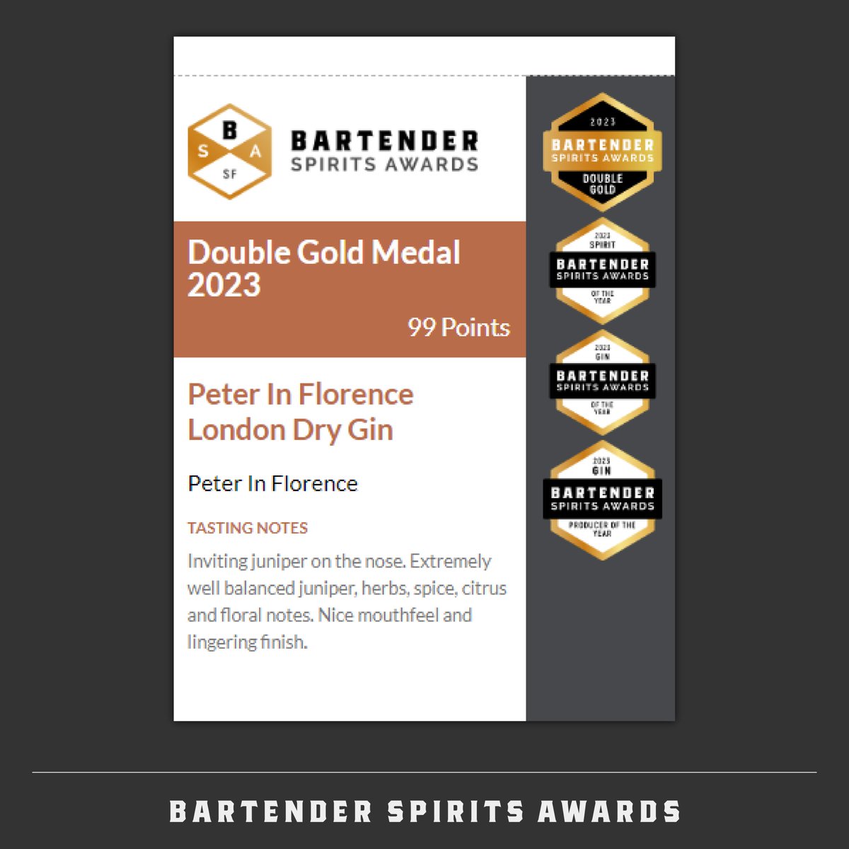 Bartender Spirits Awards (@bartenderawards) on Twitter photo Peter In Florence London Dry Gin has been named the 2023 Spirit of the Year at the Bartender Spirits Awards! Scoring an impressive 99 points is sensational, and a break-through record.
<a href="/Italian_Spirits/">Italian Spirits</a> <a href="/ItalyMagazine/">Italy Magazine</a> <a href="/WineandSpirits/">Wine & Spirits Mag</a>
#bartenderspiritsawards Peter In Florence London Dry Gin has been named the 2023 Spirit of the Year at the Bartender Spirits Awards! Scoring an impressive 99 points is sensational, and a break-through record.
<a href="/Italian_Spirits/">Italian Spirits</a> <a href="/ItalyMagazine/">Italy Magazine</a> <a href="/WineandSpirits/">Wine & Spirits Mag</a>
#bartenderspiritsawards