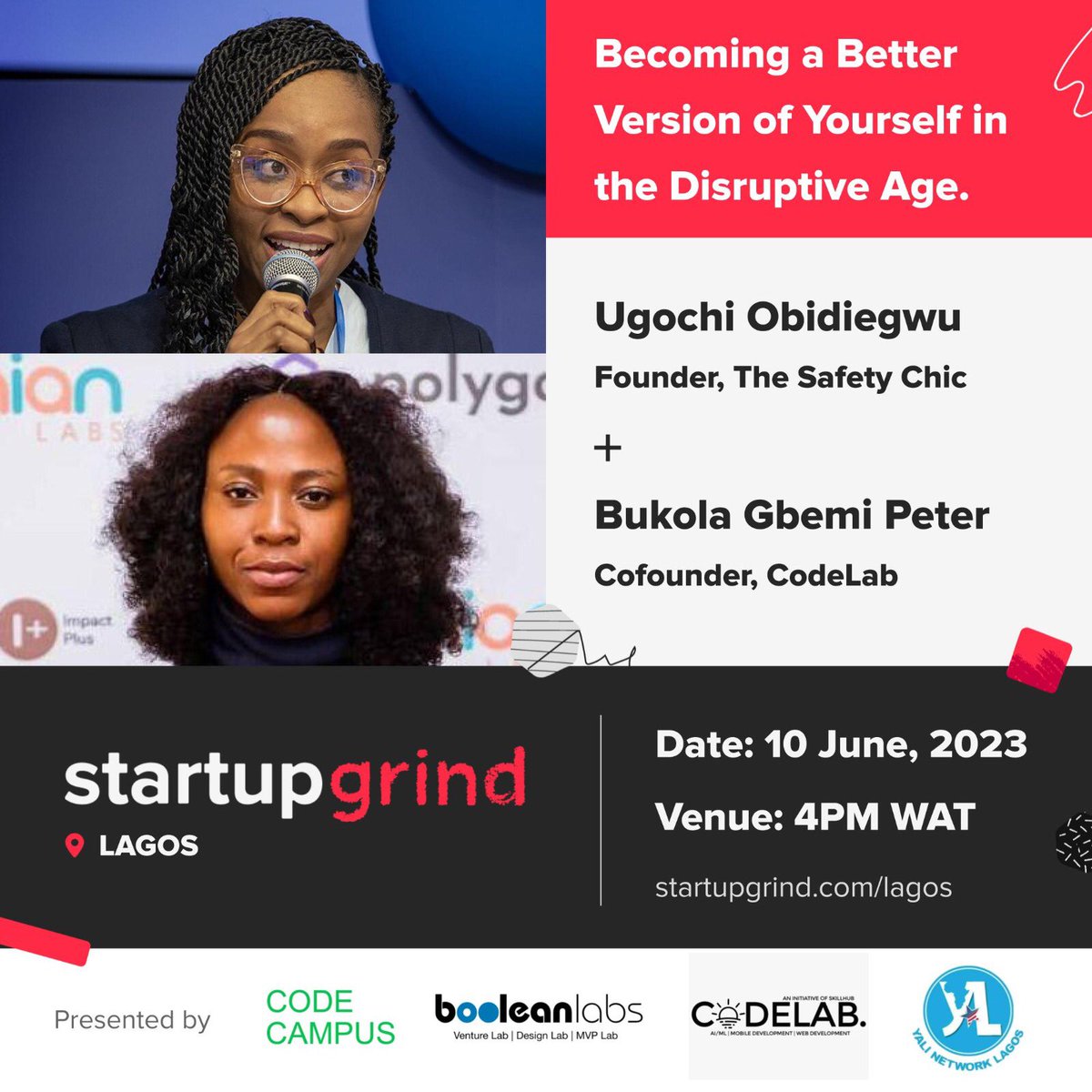 Dev_Bukola's tweet photo. Ugochi Obidiegwu speaks from Manhattan, New York and Bukola Gbemi Peter will anchor the fireside chat from Ajegunle, Nigeria.

It's an intercontinental conversation.
Take the next step to "Becoming a Better Version of Yourself in the Disruptive Age"*

#SGWomen
#CodeLabbySkillHub https://t.co/PAerl1Hx4o