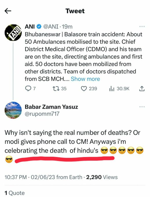 Then they call us #Islamophobic.....

The reality is that they are Hindu hating and #Hinduphobic..

Making a mockery of the unfortunate #TrainAccidentInOdisha is shameful and such people are a blot on humanity..