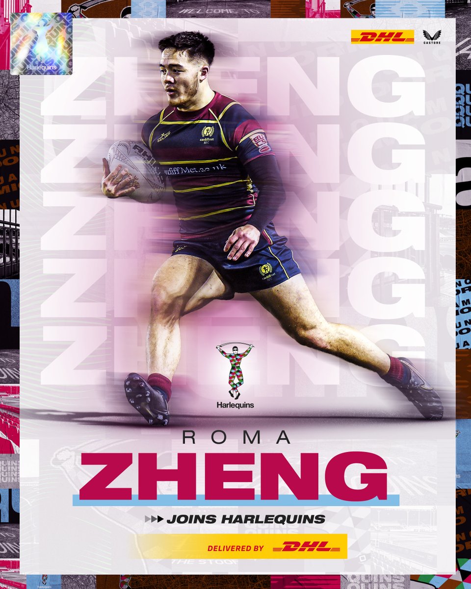 Harlequins's tweet photo. ✍️ We are delighted to announce the signing of wing Roma Zheng who will join the Senior Academy ahead of the 2023/24 season 🤩

📲 https://t.co/x0LGZscVmN

✈️ Delivered by @dhlexpressuk 

#COYQ https://t.co/esvoZrHarU
