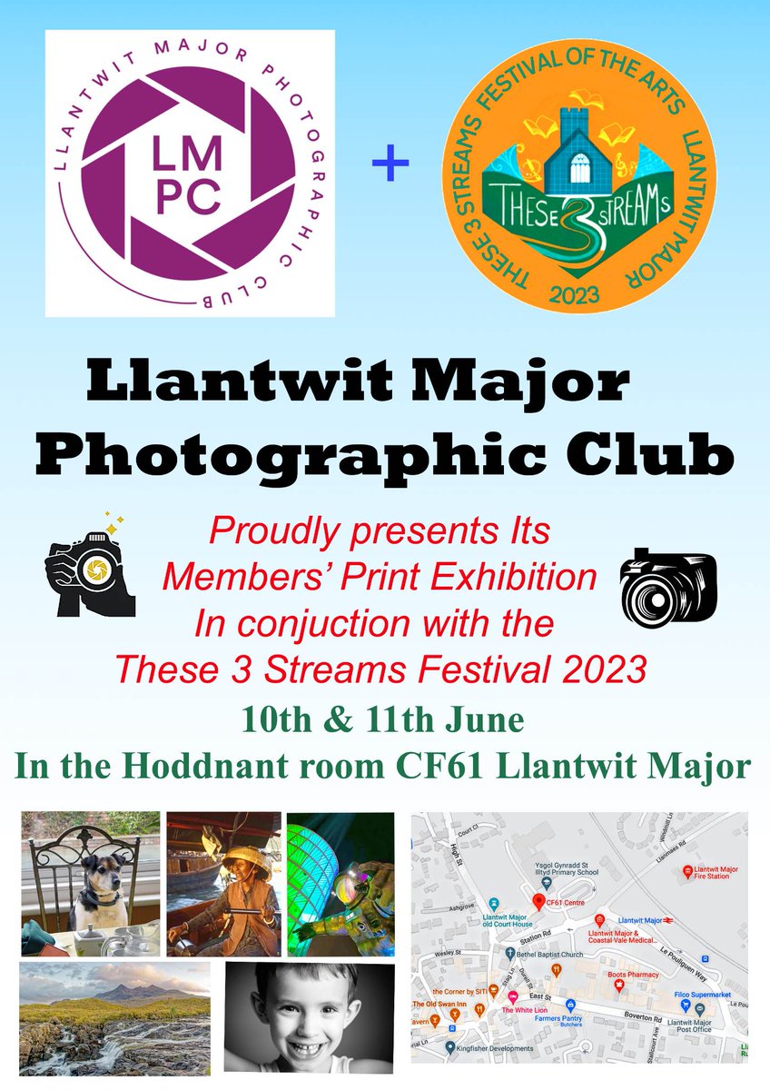 LMPhotoClub's tweet photo. Come and see our Photography Exhibition this weekend in CF61. 

You won't be disappointed 📸

#photography #festival #these3streams #LlantwitMajor #wales @WalesOnline @GlamorganStar @ValeLife @GVolServices @VOGCouncil @CynefinCelfCIC #communityspirit #localfestival #LocalNews https://t.co/yFQsENMxZE