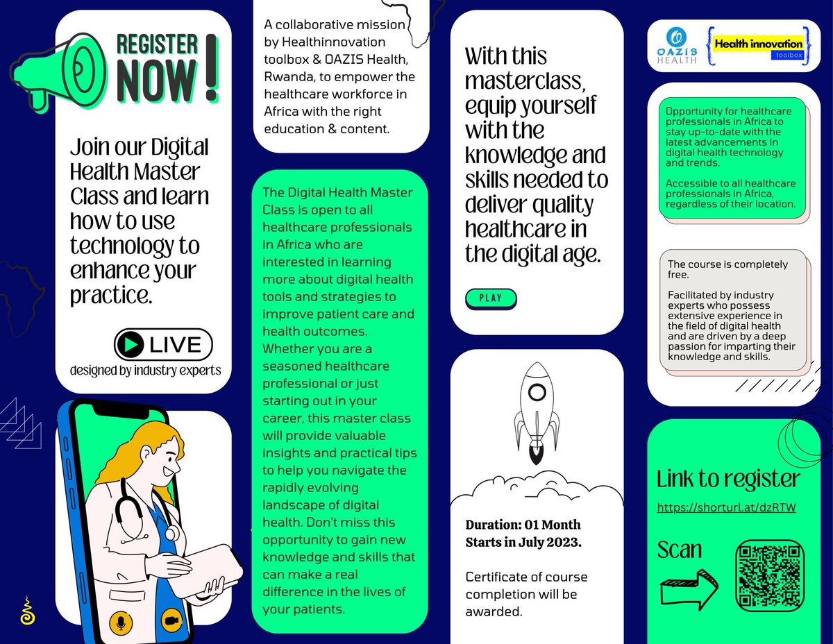 #digitalhealth Masterclass for the #healthcare professionals of #Africa ⚕️ 

Please do register for the course &amp; do share the #tweet, so that we can together reach maximum healthcare professionals in #Africa. Let's make a difference together. 🚀🚀🚀

Its our small contribution