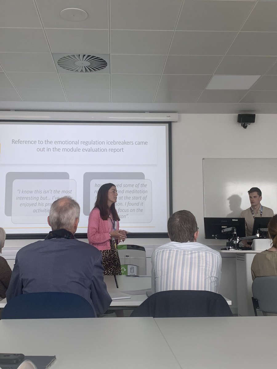 Really interesting talk from Ais Culshaw and Kalum Bodfield about curriculum for wellbeing. Started with some chair yoga for the audience! #ljmusath23 #studentsattheheart
