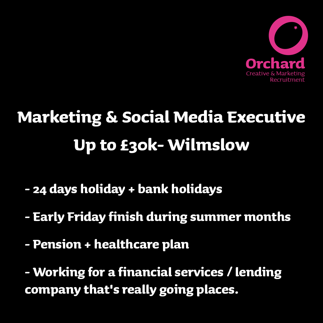 🚨 Marketing and Social Media Executive 🚨 linktr.ee/orchardmanches… 🤩 Up to £30k ~ Wilmslow 🤩 ✅ 24 days holiday + bank holidays ✅ Early Friday finish during summer months To find out more about this role, follow the link above to apply 👆 #hiring #hiringnow #socialmedia