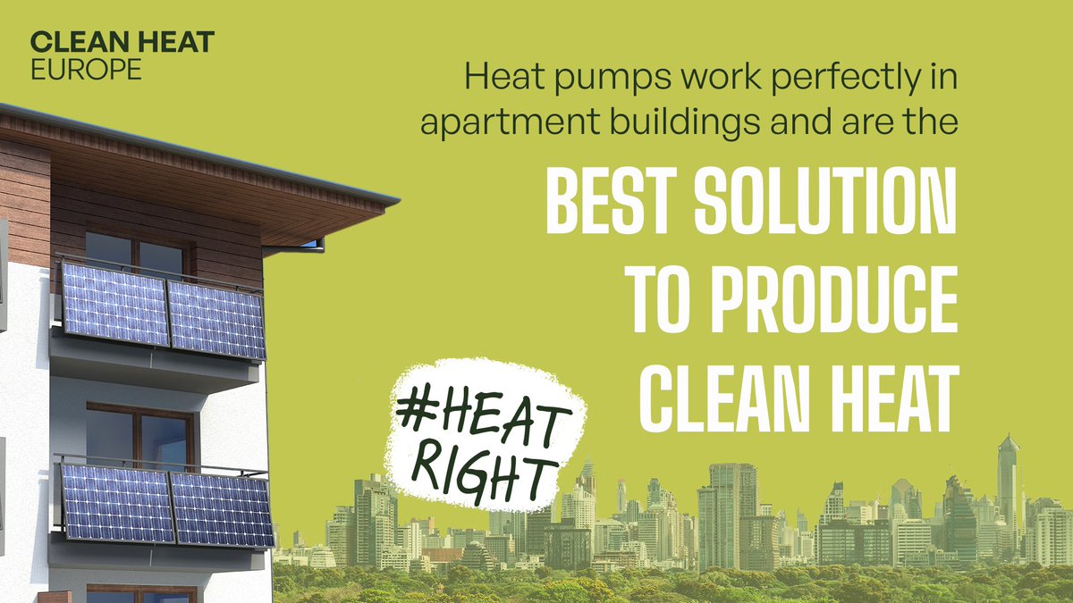 For a heat pump, you need a house, right? Wrong! 
 
Heat pumps work perfectly in apartment buildings and are the best solution to produce clean heat!
 
Read about a range of examples from across Europe in the new report from @helloheatpumps 👉bit.ly/3pbFwK1 
 
#HeatRight