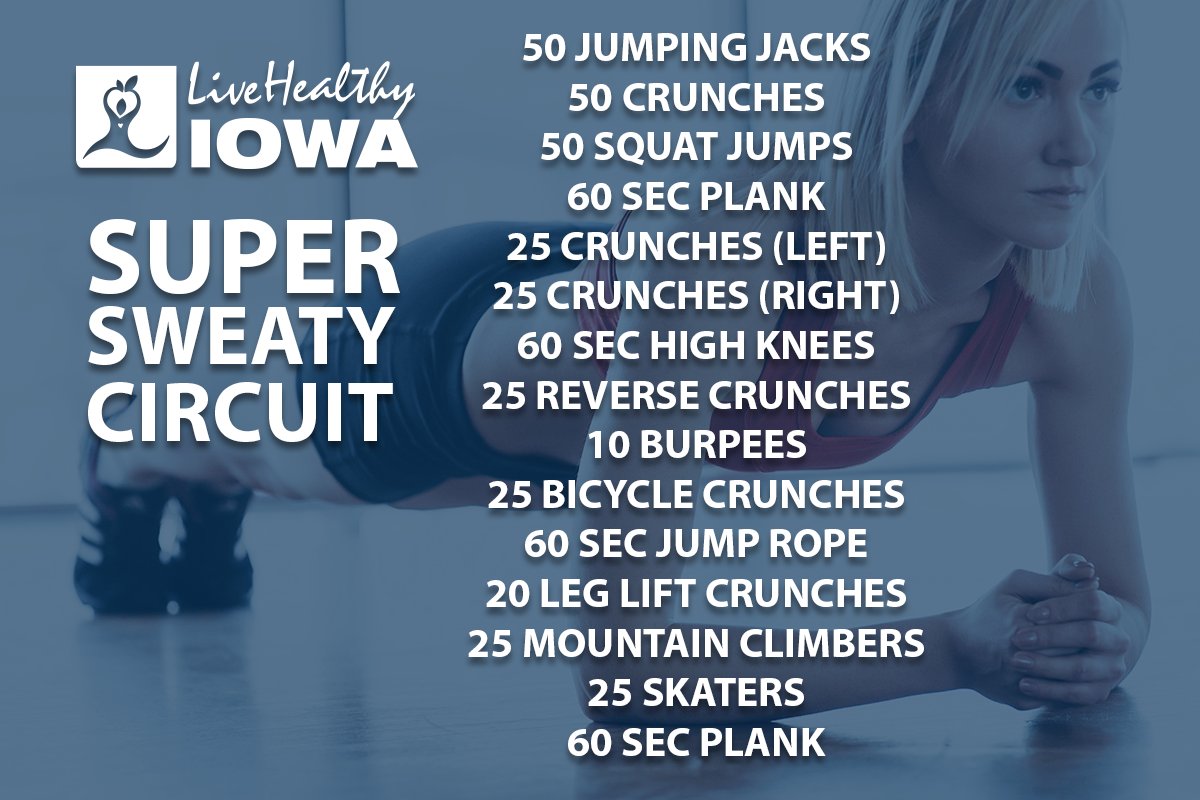 Everybody knows that summer is hot, so why not embrace the heat with this SUPER SWEATY CIRCUIT!! 🔥😅 

#livehealthyiowa #health #wellness #fitness #workout #workoutwednesday