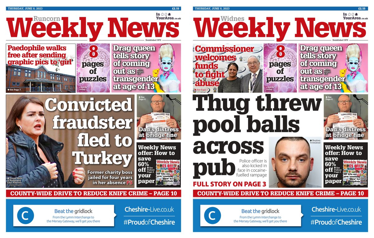 This week's editions of #Runcorn and #Widnes Weekly News are out TODAY! Pick up your copy for stories from your area.