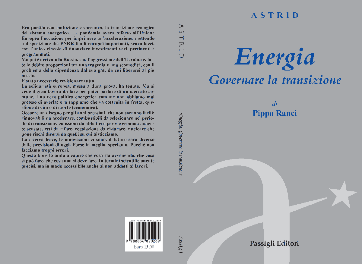 Nuovo libro della @FondAstrid, 'Energia. Governare la transizione', di Pippo Ranci, edito da @PassigliEditori Indice, nota introduttiva e premessa: bit.ly/3WQgoFr