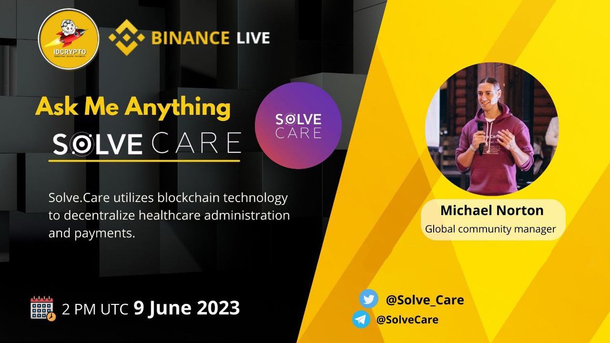 Join Global Community Manager Mike Norton when he has his AMA session with IDCrypto on Binance Live!

Date: June 9 (Friday)
Time: 2.00pm UTC
Venue: binance.com/en/live/video?…

$SOLVE #AMA