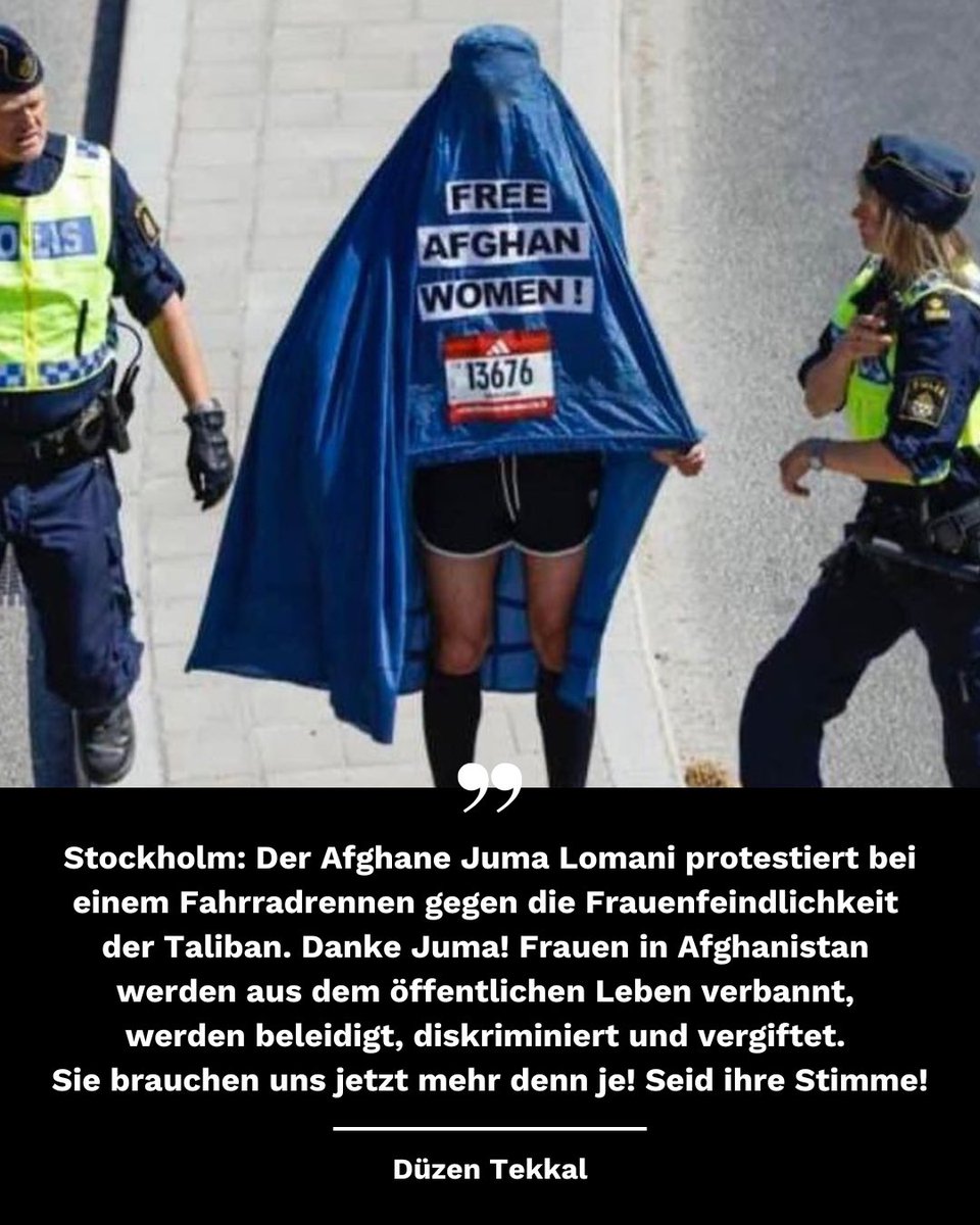 Stockholm: Afghane #JumaLomani protestiert bei einem Fahrradrennen gegen die Frauenfeindlichkeit der Taliban. Frauen in #Afghanistan werden aus dem öffentlichen Leben verbannt, werden beleidigt, diskriminiert und vergiftet. Sie brauchen uns jetzt mehr denn je! Seid ihre Stimme!