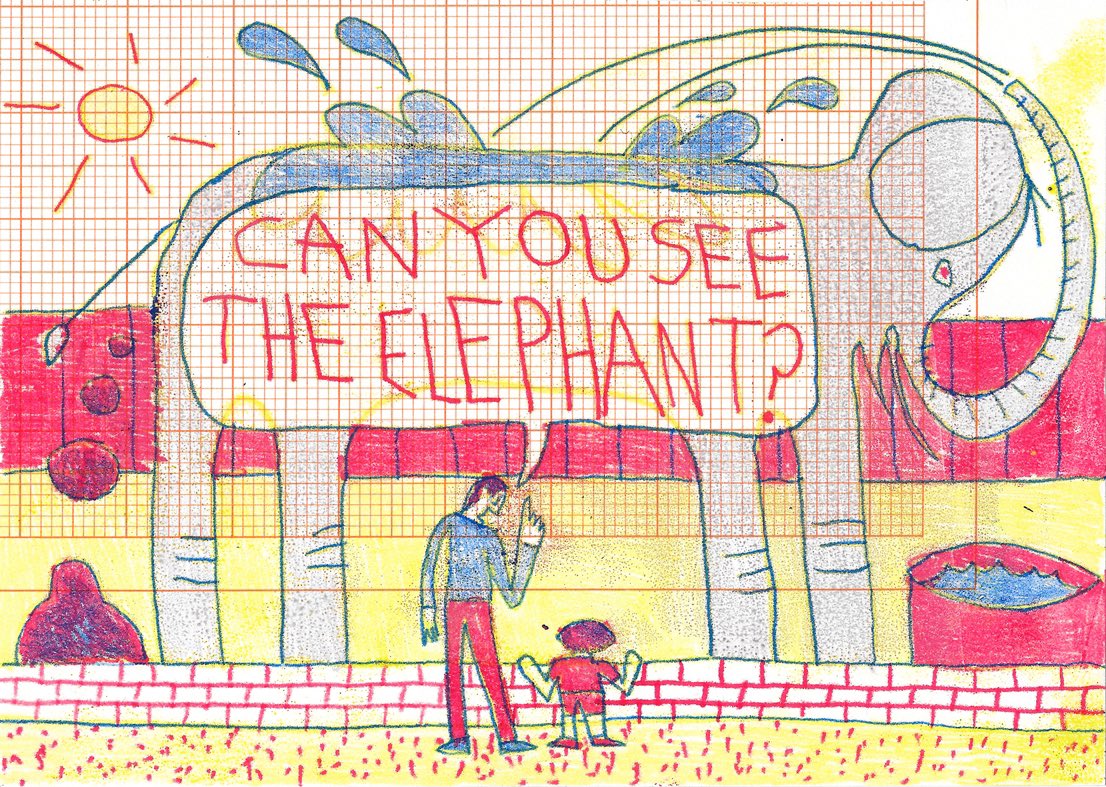 CAN YOU SEE THE ELEPHANT? (2017)
4 colour monoprint, A5 graph paper. A little idea inspired by all those parents who believe their offspring can’t see something massive that’s right in front of them..
#parents #parenting #parentchild #child #childdevelopment #cartoon #monoprint