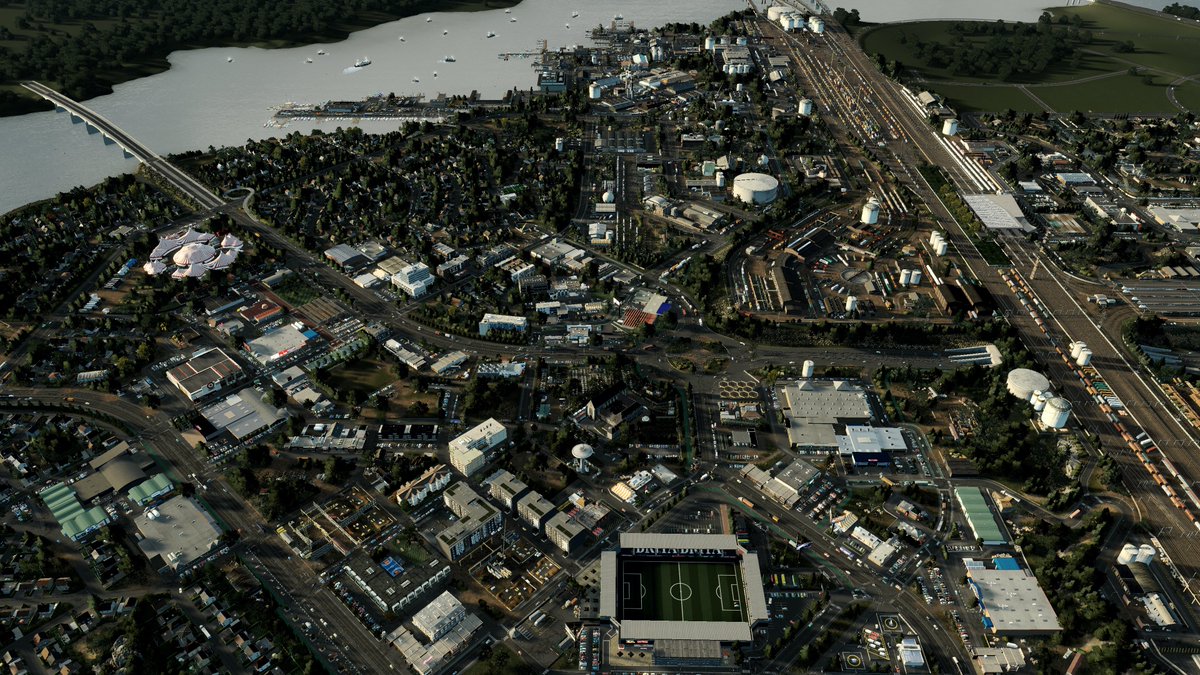 #Dusk falls on this #Industrial town in #Nomasburg #CitiesSkylines