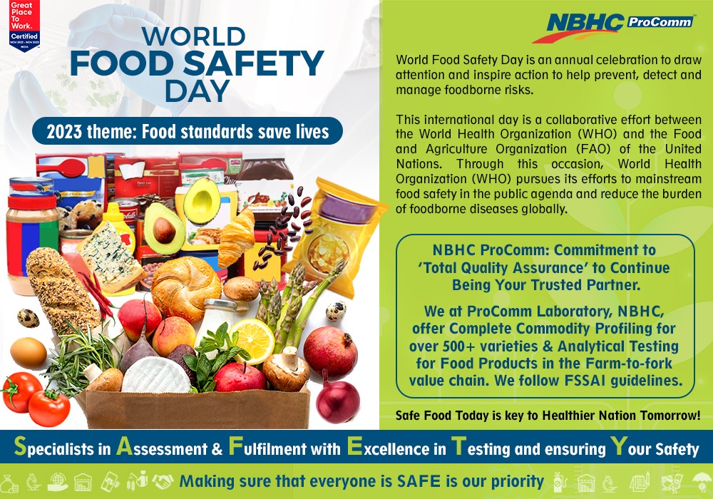 nbhcindia's tweet image. Happy #WorldFoodSafetyDay!
Let&apos;s come together to raise awareness about the importance of food safety and work towards a healthier and safer future for everyone. #greatplacetoworkcertified #weknowhow #tehnology #agritech #scienceandtechnology #worldfoodsafetyday #safetyfirst