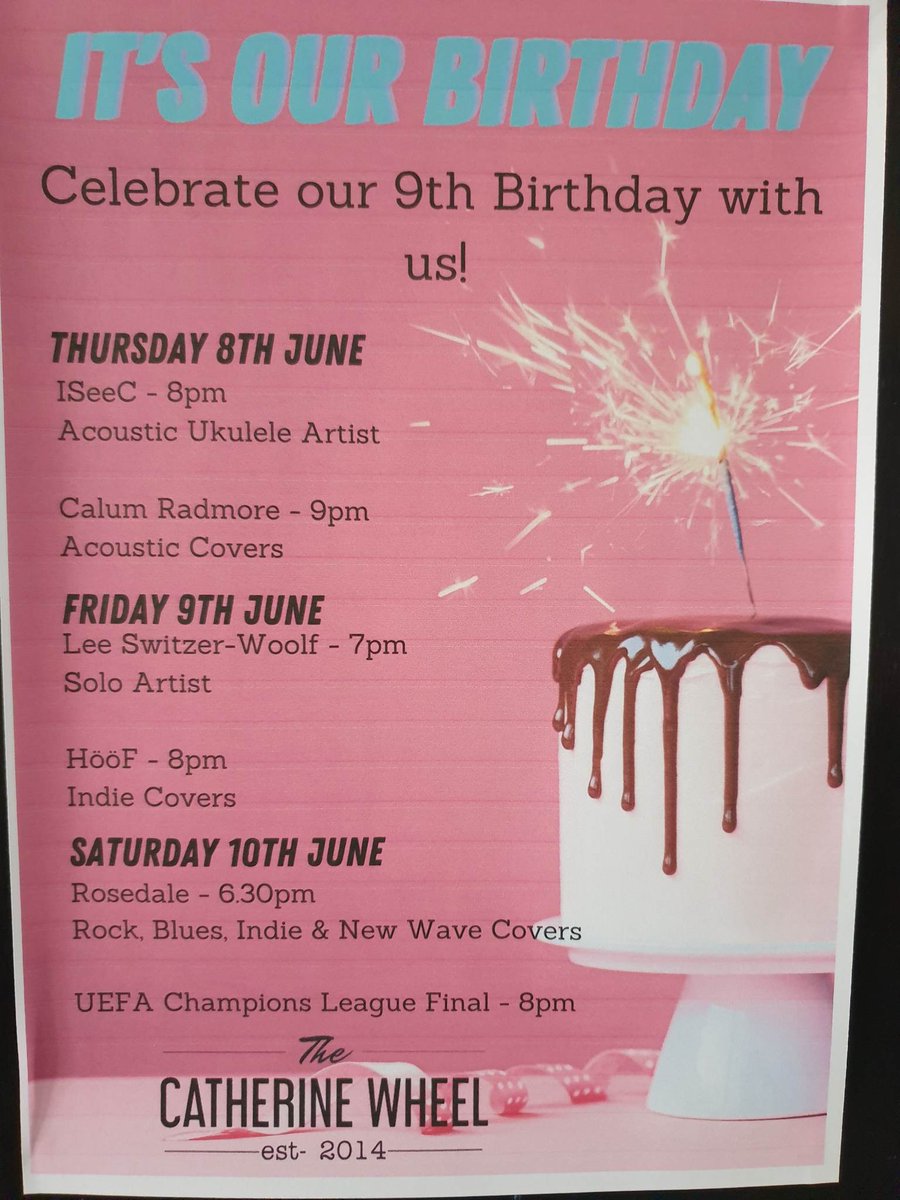 To celebrate our 9th birthday we have got some fantastic music lined up for tomorrow, Friday and Saturday. Plus the usual great beer and cider selection, our gin & rum bar and our pie menu (now with added 'pub classics'. Pop in and see why we are still here after 9 years.