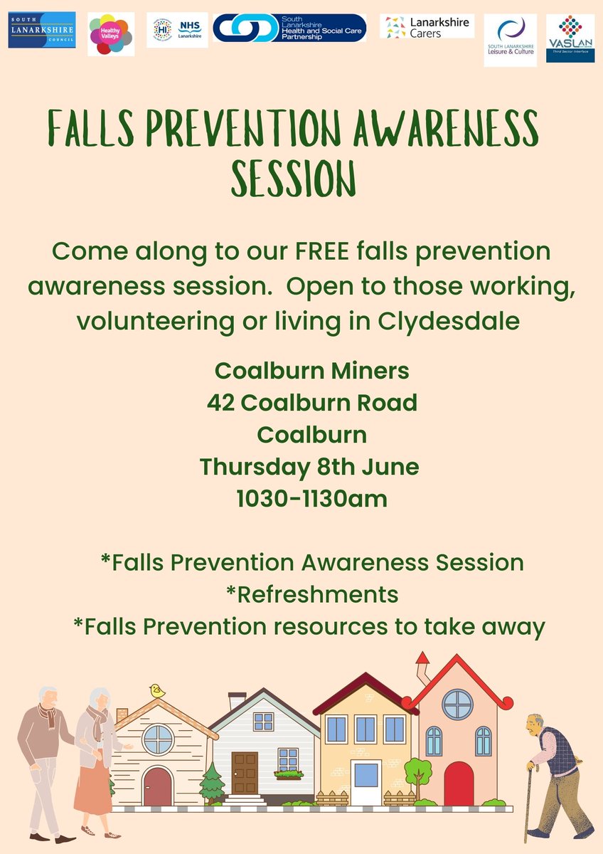NHS Lanarkshire - Health Improvement (@nhslhi) on Twitter photo Falls Prevention Pop Up
Coalburn Miners 8th of June @ 10.30am. Open to all.
Lots of information and activities to help prevent falls.
<a href="/SLLeisCulture/">SLLC (This page is monitored during office hours)</a> <a href="/VA_SLAN/">VASLan South Lanarkshire's Third Sector Interface</a> <a href="/angscott3077/">Angela Scott</a> <a href="/NicolaO33171314/">Nicola O’Donnell</a> Falls Prevention Pop Up
Coalburn Miners 8th of June @ 10.30am. Open to all.
Lots of information and activities to help prevent falls.
<a href="/SLLeisCulture/">SLLC (This page is monitored during office hours)</a> <a href="/VA_SLAN/">VASLan South Lanarkshire's Third Sector Interface</a> <a href="/angscott3077/">Angela Scott</a> <a href="/NicolaO33171314/">Nicola O’Donnell</a>