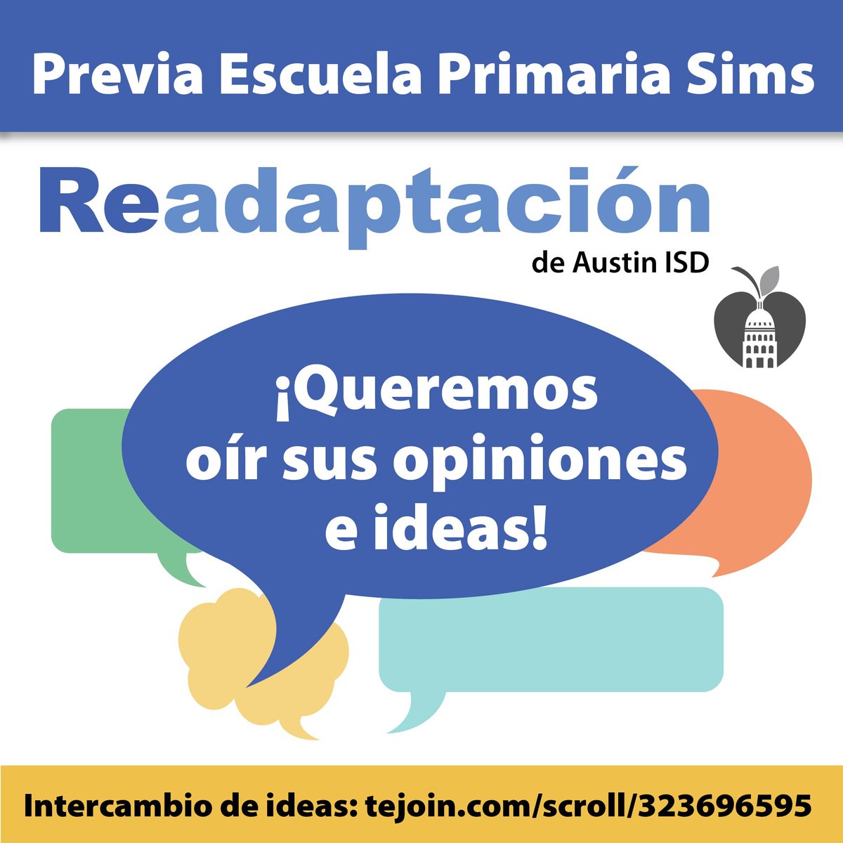 @AustinISD Repurposing Community Conversations are happening regarding the former Sims Elementary School. 
For more information, visit austinisd.org/repurposing
Please participate in our Thought Exchange survey at tejoin.com/scroll/3236965…
#somosAISD #AustinISD