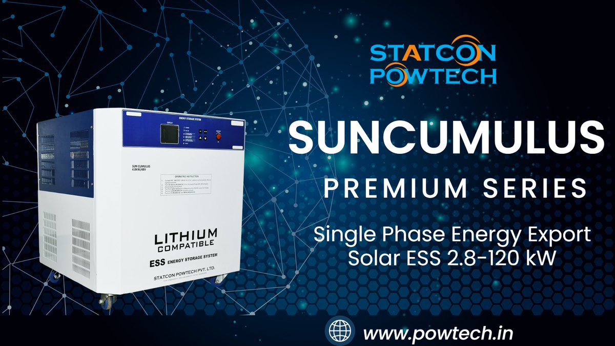 PowtechOfficial's tweet photo. Unleash green power with SunCumulus Premium Series! 🌞⚡️ Elevate your energy storage with Statcon Powtech's innovative solution. 💡🌱
#statconpowtech #makeinindia #solar https://t.co/KK6R0fggk2