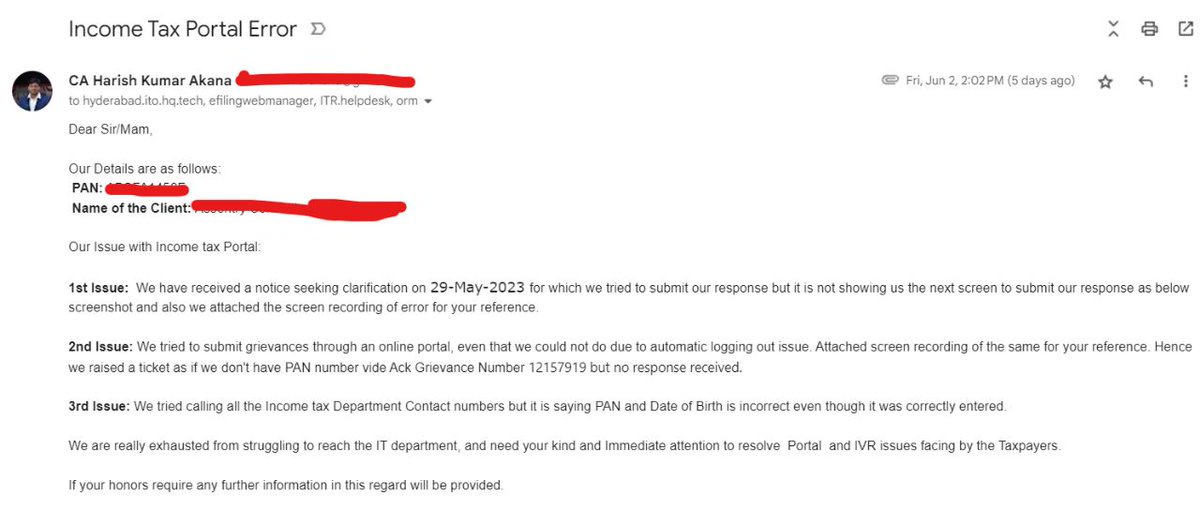 AkanaHarish's tweet photo. @IncomeTaxIndia @Infosys @FinMinIndia Here is the screenshot of mail, we haven't received any acknowledgement till now for our mail. https://t.co/Ax4K7xNSsu
