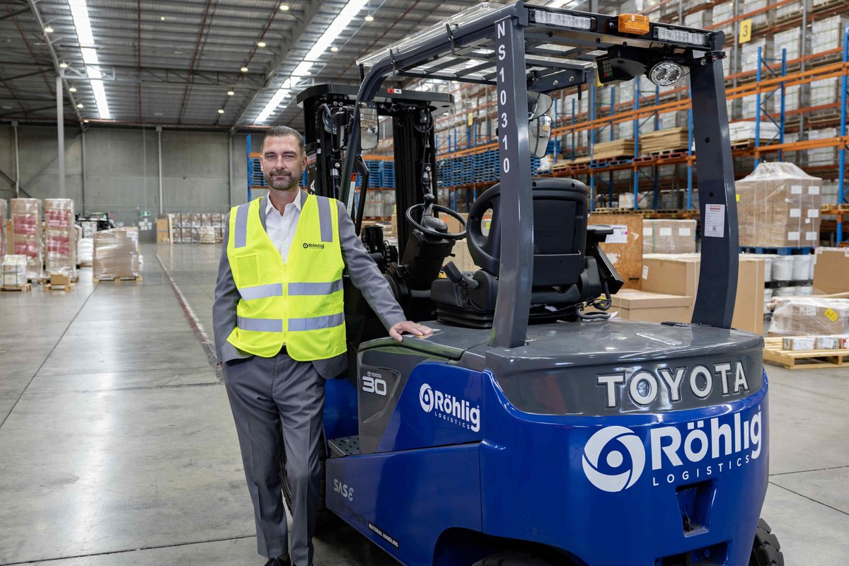 Röhlig Logistics is celebrating 50 years of operation in Australia  with the purchase of a fleet Toyota electric forklifts custom painted Röhlig blue by distributor, TMHA , Toyota Material Handling Australia, <a href="/ToyotaForklift/">Toyota Forklifts</a> 
Read more at: bit.ly/3J4GhLV