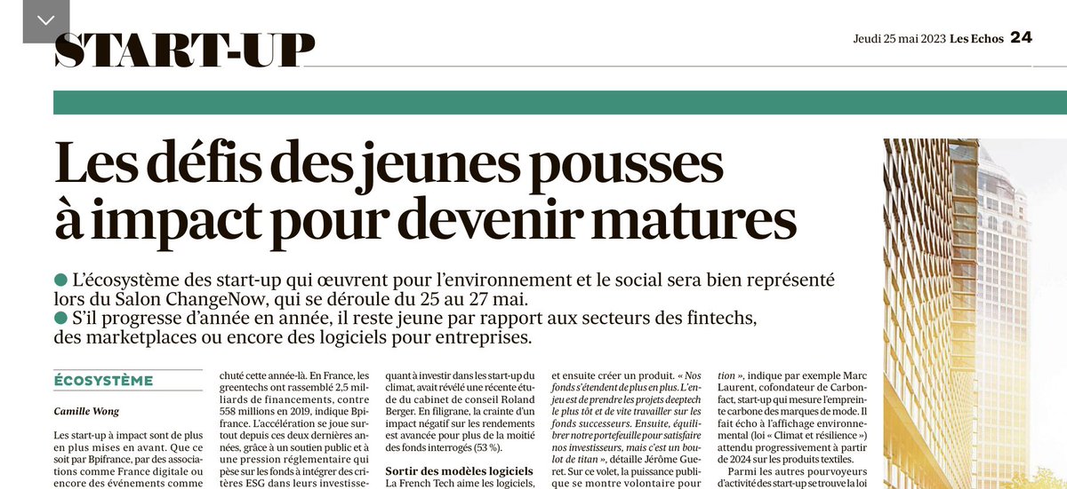 📰 Les défis des jeunes pousses à impact pour devenir matures, par <a href="/wg_camille/">Camille Wong</a> dans <a href="/LesEchos/">Les Echos</a> 
business.lesechos.fr/entrepreneurs/…
#impact #TechForGood