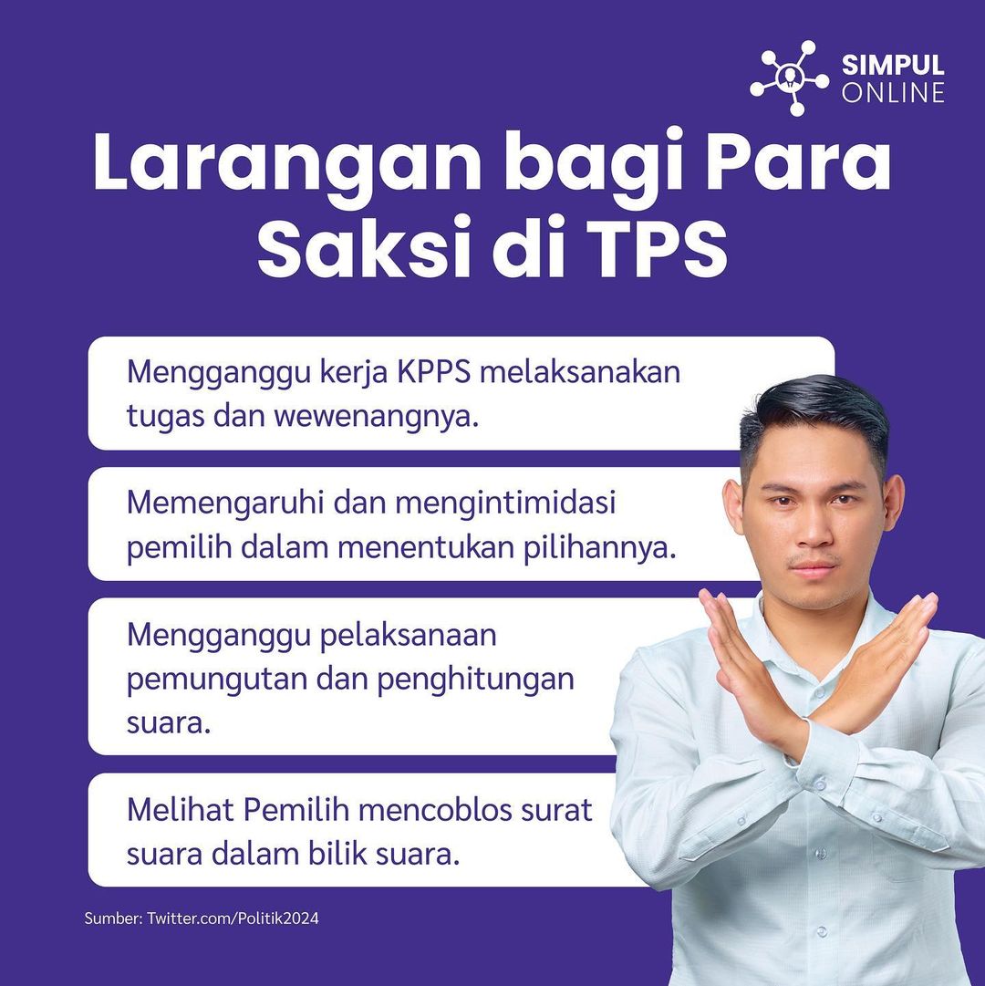 Menjadi saksi di TPS, apa saja larangannya?

Saksi di TPS juga memiliki peran penting lho, terkhusus pada para caleg.

#aplikasipemilu #simpulonline #aplikasipemenanganpemilu
#pemilu2024 #timkuat #dataakurat #menangpemilu2024 #saksiTPS #larangansaksi #TPS