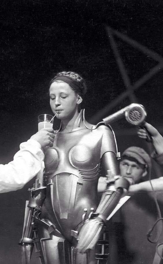 Brigitte Helm on the set of Metropolis 1927