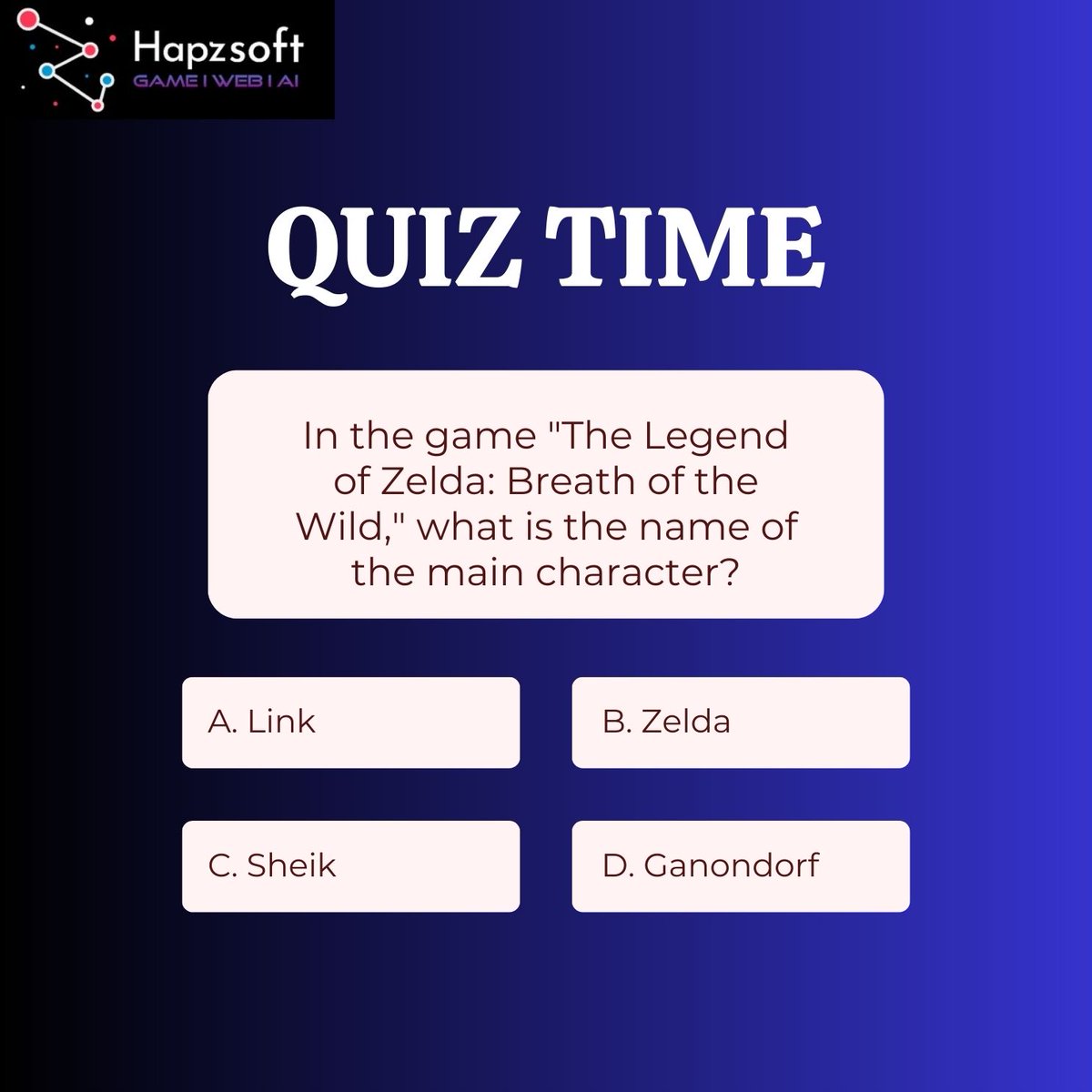HapzStudio's tweet photo. Unleash your gaming knowledge!
"Let's see who's a true fan of 'The Legend of Zelda: Breath of the Wild'! Name the game's iconic protagonist.
.
.
.
.
.
.
#gaming
#hapzgames #quizoftheday #quiztime #quizchallenge #childhoodgames #midweek #gamedevelopment #gameindustry https://t.co/qKqAIEeAML
