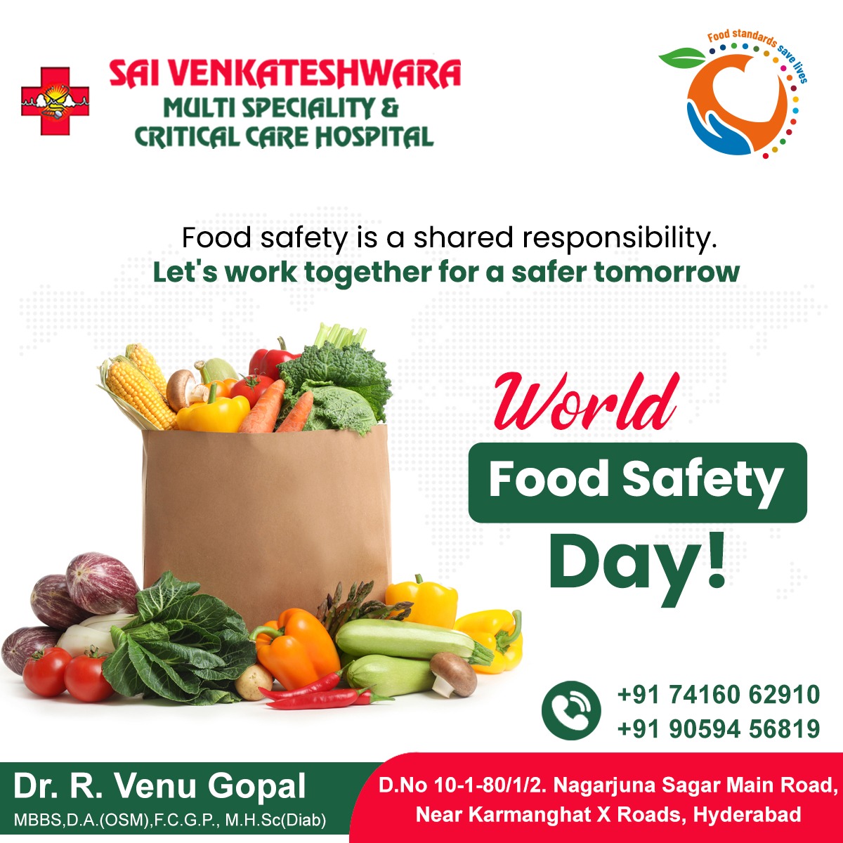 On World Food Safety Day, embrace good food and good health
.
#worldfoodday #WorldFoodSafetyDay #foodsafetymatters #SafeFoodForAll #foodsafetyfirst #healthyeating #foodsecurity #cleanfood #FoodHygiene #GlobalFoodSafety #SaivenkateswaraHospital #SVH