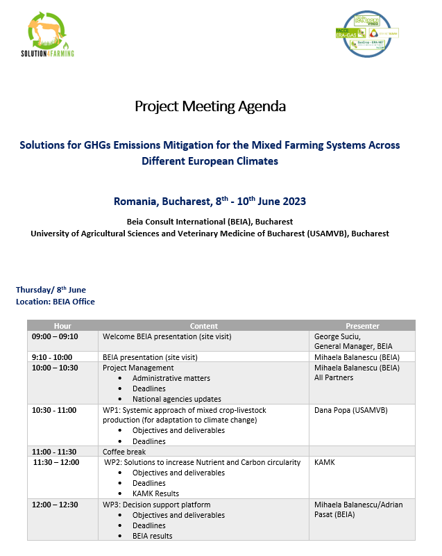 solution4farm's tweet photo. On 8th -10th June 2023, the Project Meeting for Solution4Farming will take place in Bucharest, Romania. @beiaconsult and University of Agricultural Sciences and Veterinary Medicine of Bucharest (USAMVB) are the hosts. 

Check the official agenda for more information! https://t.co/xOGaiE6sga