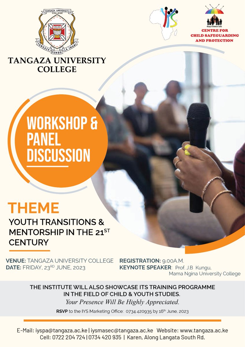 TangazaUni's tweet photo. Calling all professionals and aspiring mentors! Join us for a dynamic workshop and panel discussion on #youthtransitions in the 21st century at #TangazaUniversityCollege. Get insights from industry experts on effective #mentorship strategies to empower the next generation. https://t.co/xLLrcXYnJe