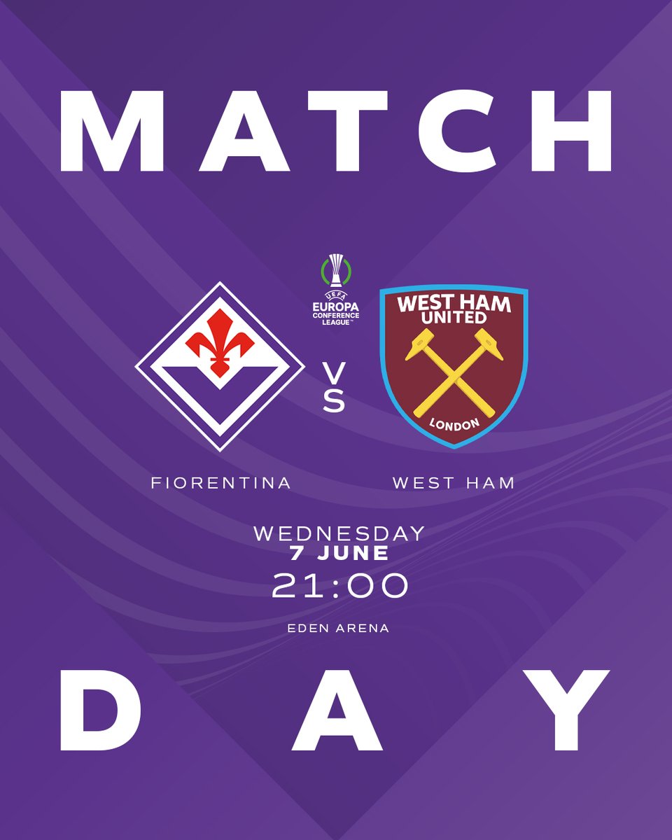 ⚜️ MATCHDAY ⚜️

🆚 West Ham
🏆 UEFA Europa Conference League Final 
⏰ 21:00 CET
🏟 Eden Arena

#ForzaViola #Fiorentina #ACFFiorentina #UECLfinal