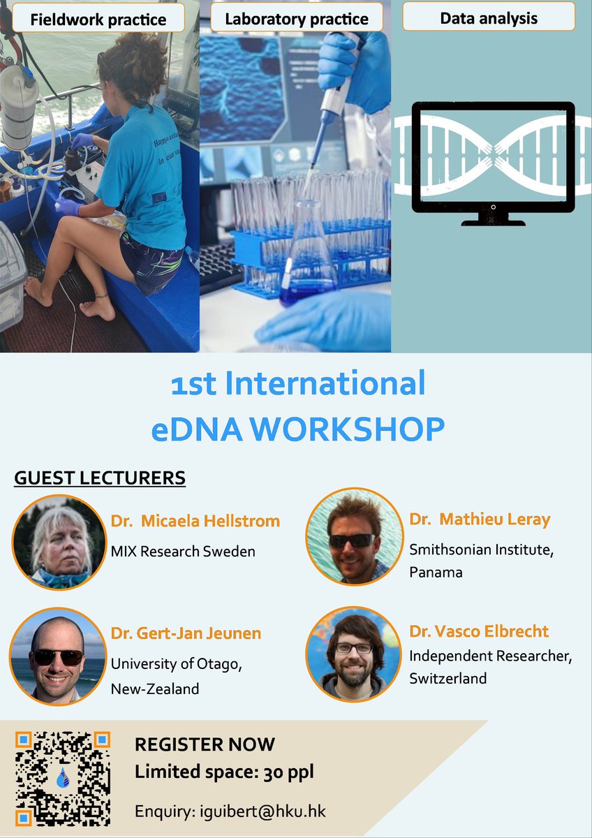 1st eDNA Workshop in HK‼️ Do you want to integrate eDNA methodologies into your research? We will cover the fieldwork practice, lab and data analysis for the participants to be able to run their own eDNA study afterwards. Registration & details: seymourlab.net/edna-workshop-…