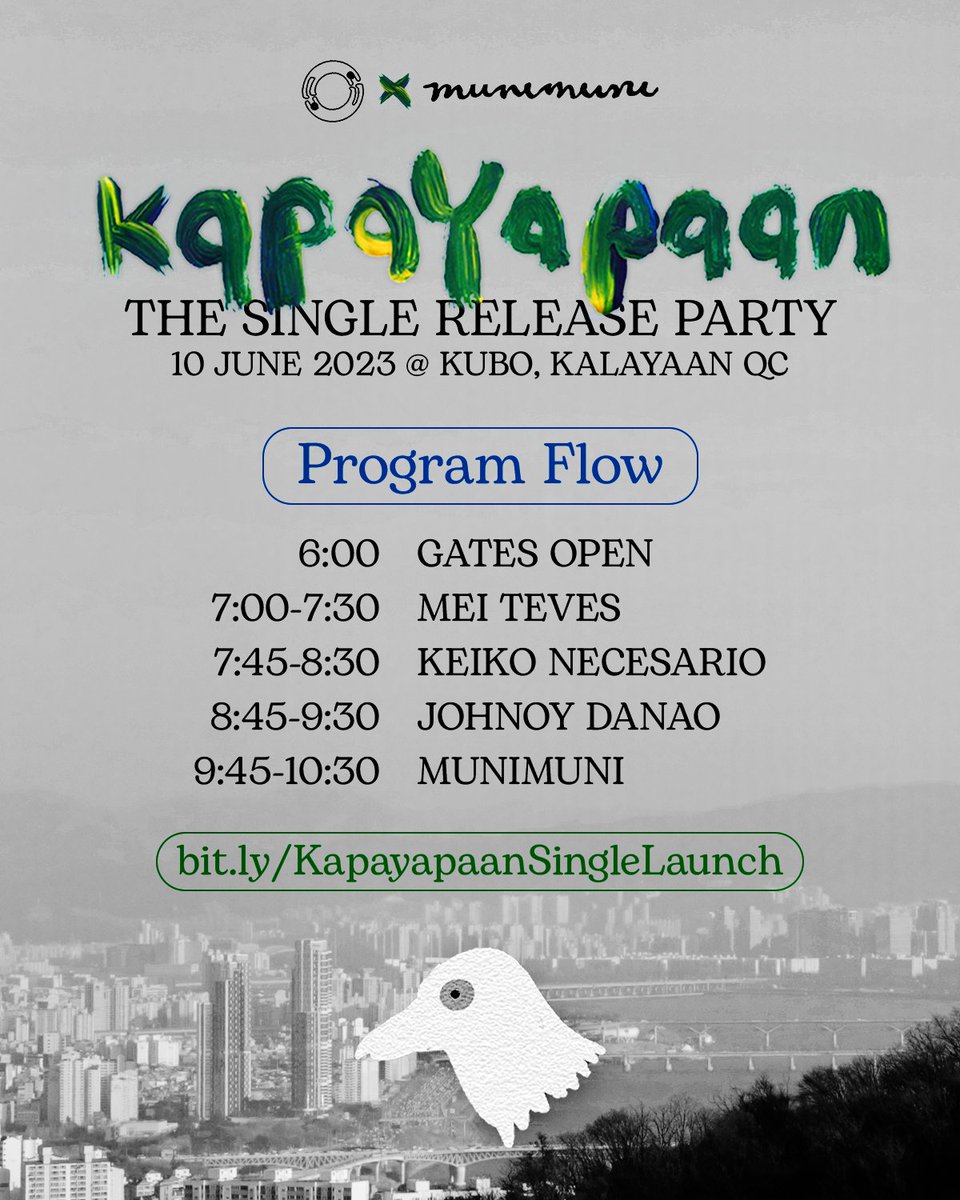 munitheband's tweet photo. PROGRAM FLOW FOR THE MUNIMUNI KAPAYAPAAN SINGLE RELEASE PARTY 

📌 Kubo (JTs Kalayaan, QC) June 10, 2023 
🎫 Tickets here https://t.co/vLErvRjtDW

Long sets by 
Munimuni  
Johnoy Danao 
Keiko Necesario 
And a performance by 
Mei Teves 

Php 650 — Regular Price
Php 700 — Walk-Ins https://t.co/EJuxlSidGV