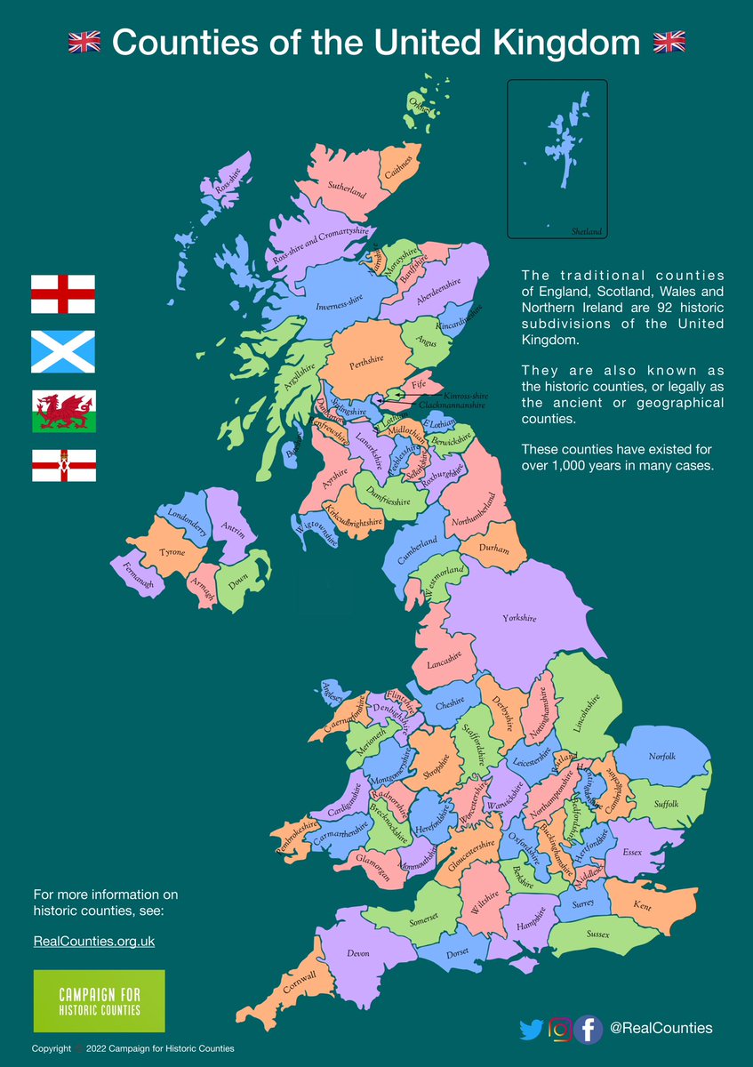 RealCounties's tweet photo. The #HistoricCounties of England, Northern Ireland, Scotland &amp; Wales are the only true counties.

These counties are geographical areas, unrelated to councils or local admin zones.

They existed for centuries before the advent of modern local government.

🏴󠁧󠁢󠁥󠁮󠁧󠁿☘️ #RealCounties 🏴󠁧󠁢󠁳󠁣󠁴󠁿🏴󠁧󠁢󠁷󠁬󠁳󠁿 https://t.co/jKcKZVrXP7
