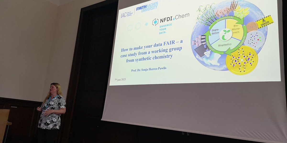 NFDI4Chem's tweet photo. Day two of #chemistrydatadays 2023 just started with wonderful @HerresLab about how to make your data #FAIR #CDD23 https://t.co/SD0SEuGA1U