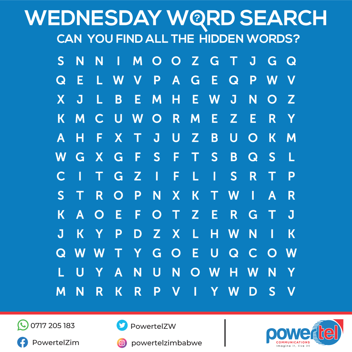 PowerTelZW's tweet image. Unleash your inner puzzle master with this word search! 🤓 Can you spot all the words? #wordsearchfun #puzzlesolving