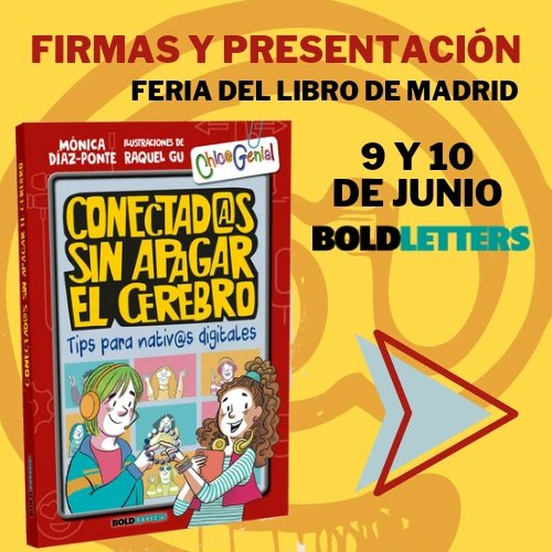 Boldletters_es's tweet photo. 👉 Viernes, 9 de junio, firma de Mónica Díaz Ponte, en las casetas de las librerías:
La Central, caseta nº 296, de 12:00h a 13:25h.
La Mar de Letras, caseta nº 27, de 13:25h a 15:00h.
 
#conectadossinapagarelcerebro #boldletters https://t.co/1LmgMBGW5d