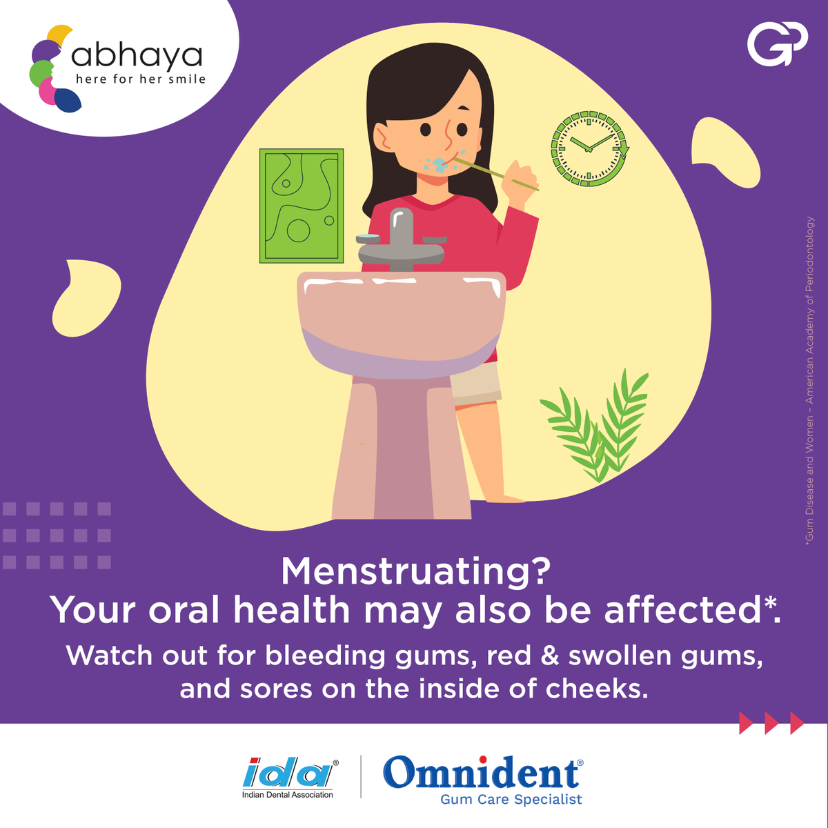 group_pharma's tweet photo. Many women suffer from menstruation gingivitis silently. The symptoms occur right before period and clear up once period starts. If you're a dentist looking to join the Abhaya program, visit https://t.co/0ByruSv9X0

#HealthySmilesMatter #hereforhersmile #grouppharma #ida #abhaya https://t.co/XU4SruJuAk