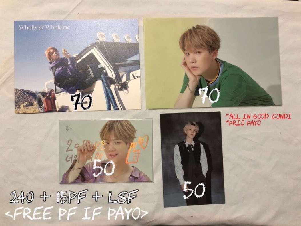 wts lfb bts ph

suga postcard set

240 + 15pf + lsf
(free pf payo)

mod; lbc/j&t
mop; gcash

🏷️yoongi fofo photofolio seasons greetings sg 2022 2020 wholly or whole me